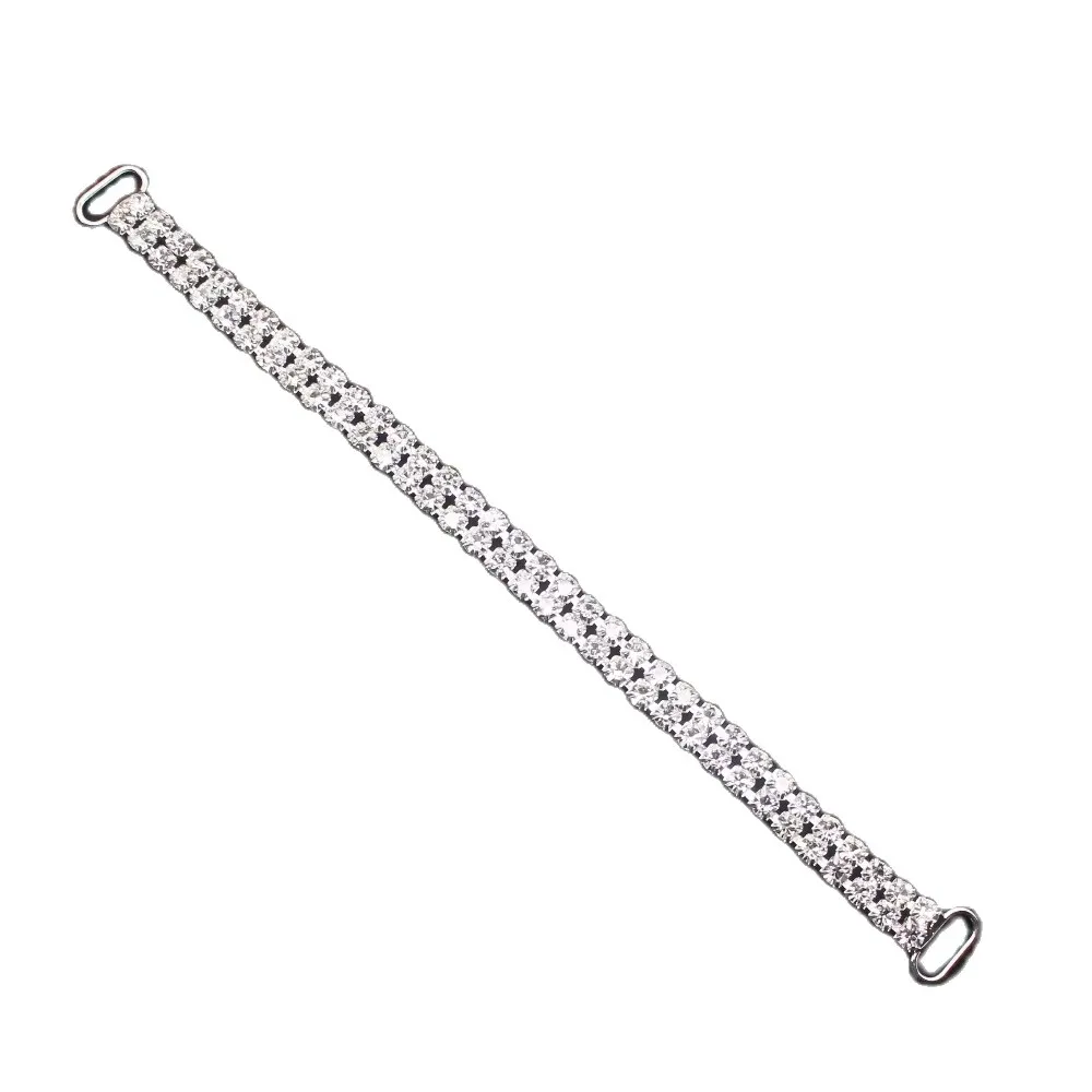 Glamour 2 Row 10pcs 160mm Full Clear Crystal Rhinestone Bikini Connectors Buckle Metal Chain For Swimming Wear Bikini Decoration