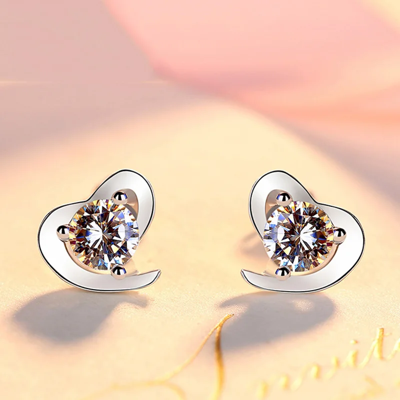 

Authentic 925 Sterling Silver Earring Simple Love Heart CZ Crystal Stud Earring For Women Girl Wedding Party Jewelry Gift