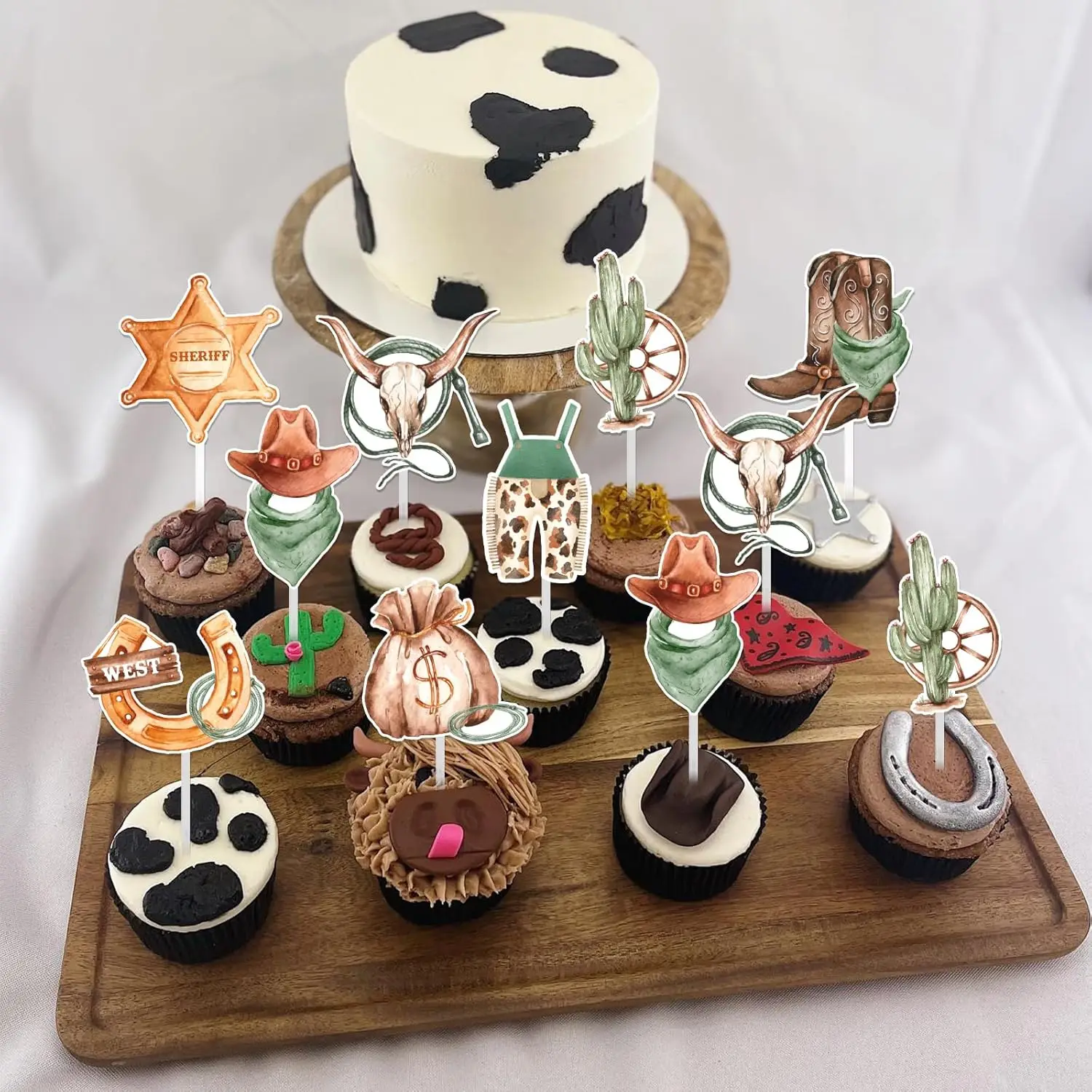 Cowboy Cupcake Toppers Cake Decorations,Western Cowgirl Theme Cupcake Toppers, Rustic Hat Boot Cupcake Birthday Party Supplies view 2