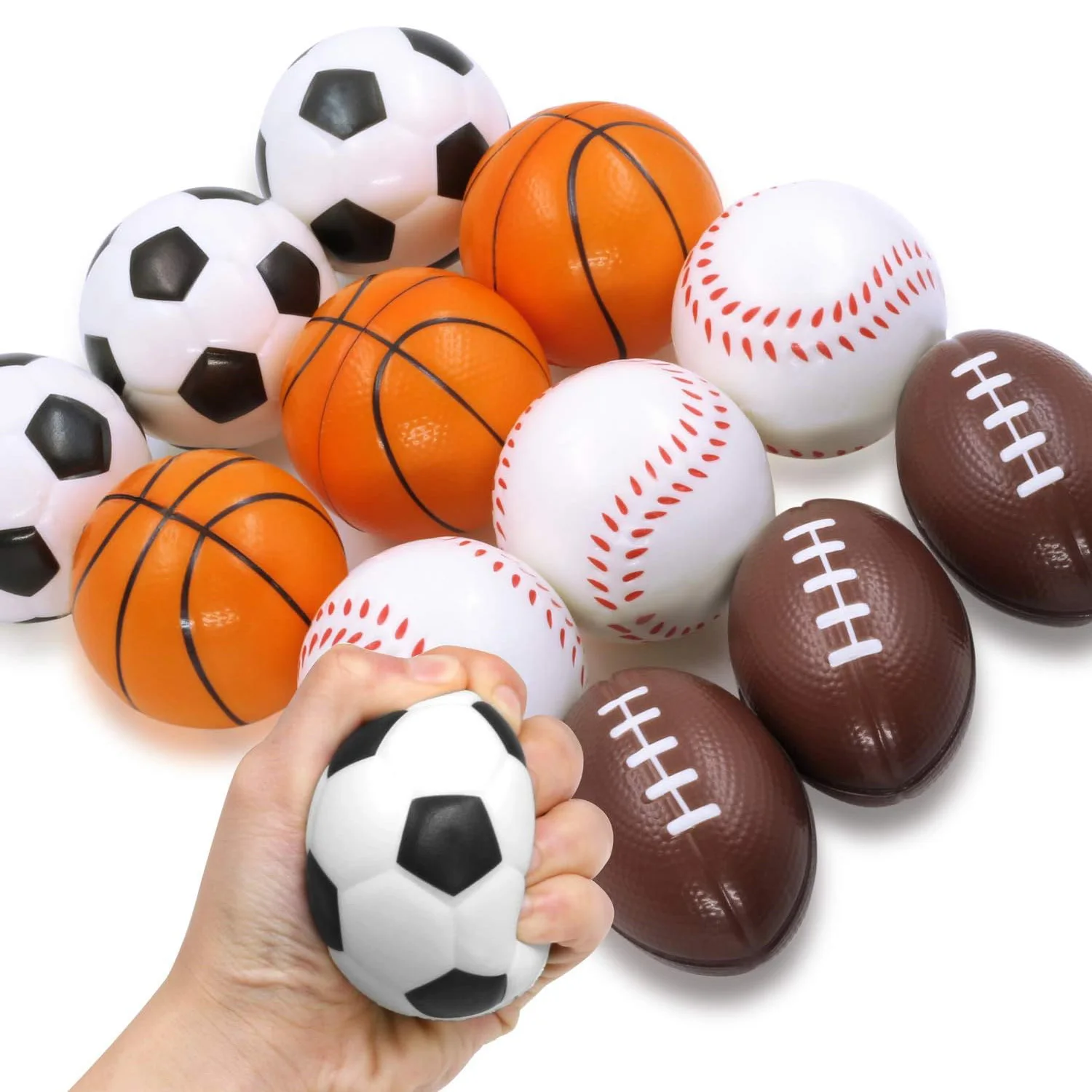 12PCS Squeezable Stress Balls Anti-Stress Baseball Basketball Soccer Football for Tension Relief Relaxation Gadgets Party Favor