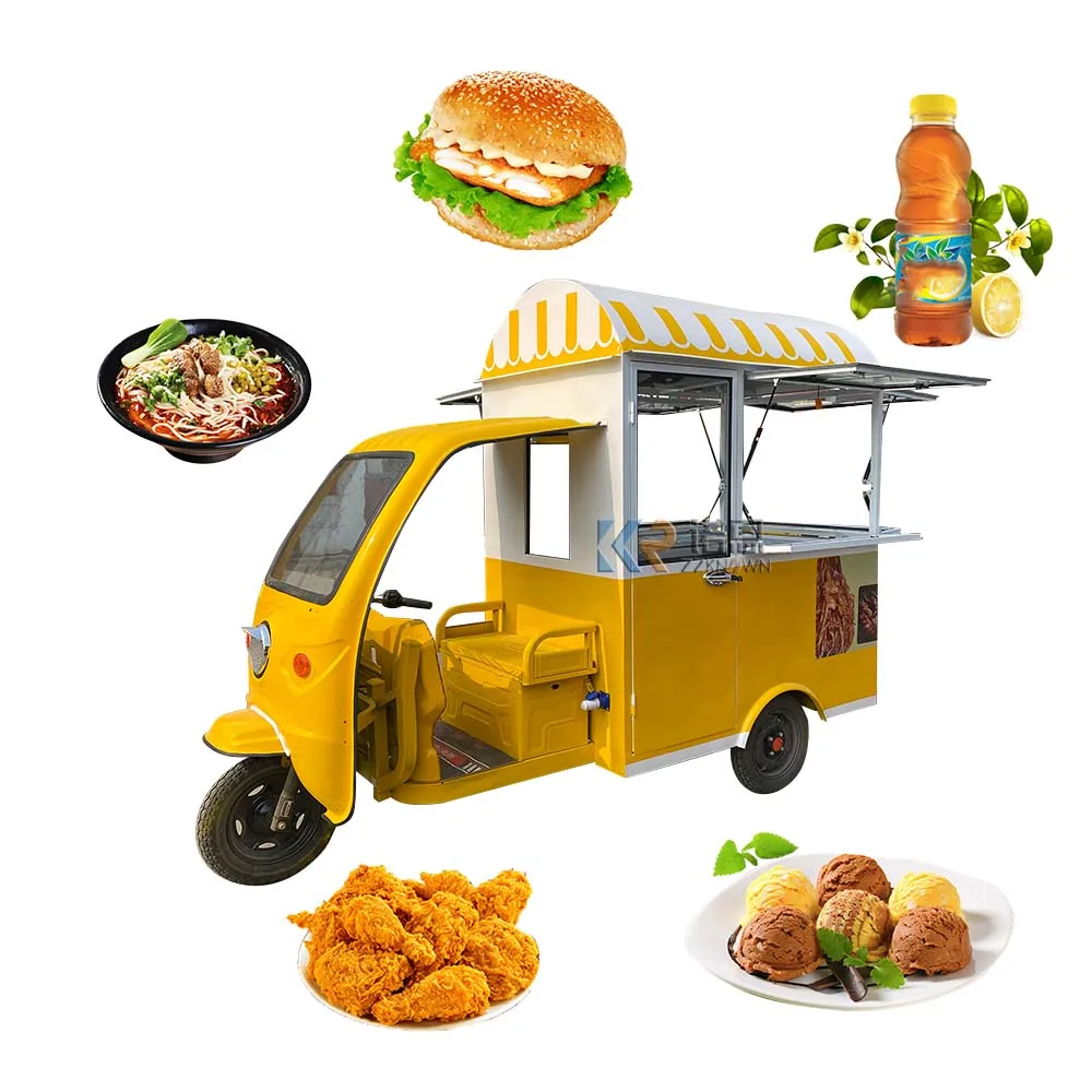 1000W Motor Electric Food Cart Kiosk Catering Stand for Food Display Custom Motorcycle Tuk Tuk Airstream Mobile Food Truck