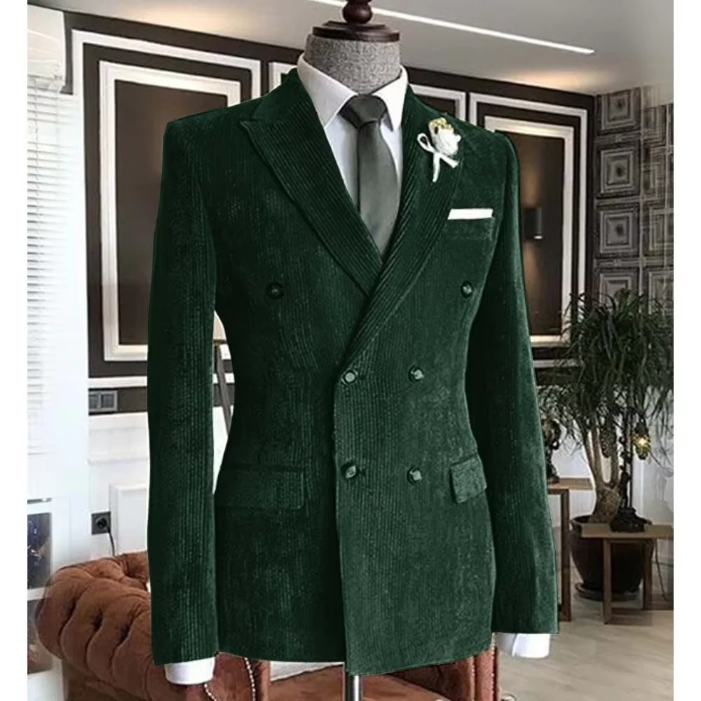 

Men's Corduroy Suit Jacket Double Breasted Lapel Slim Fit Business Casual Blazer Fashion Formal Work Customized Coat Hot Sale