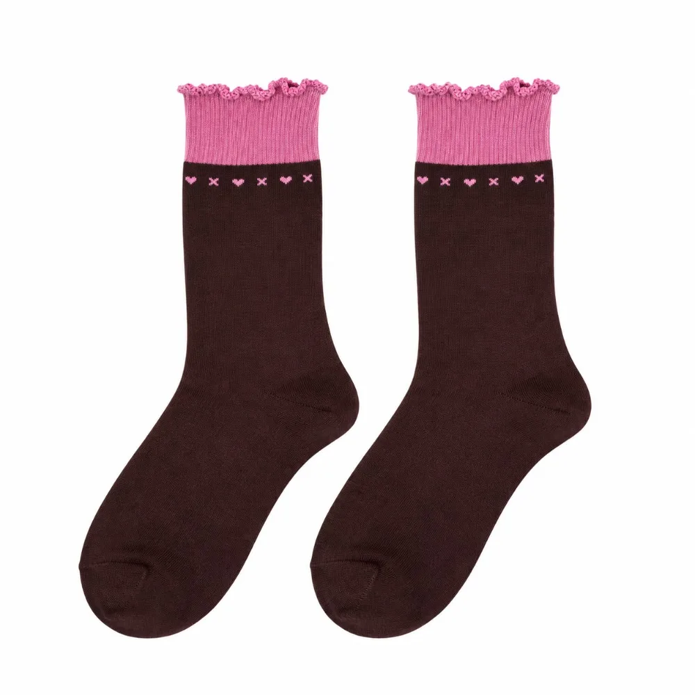 Odor-Resistan Bow Printed Mid-Calf Socks Autumn Winter Plaid Design Stripe Long Socks Stacked Style Japanese Style