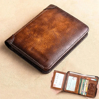 Men's Wallets RFID Blocking Genuine Leather Trifold Business Short Purse Wallet for Men with ID Window and Credit Card Holder