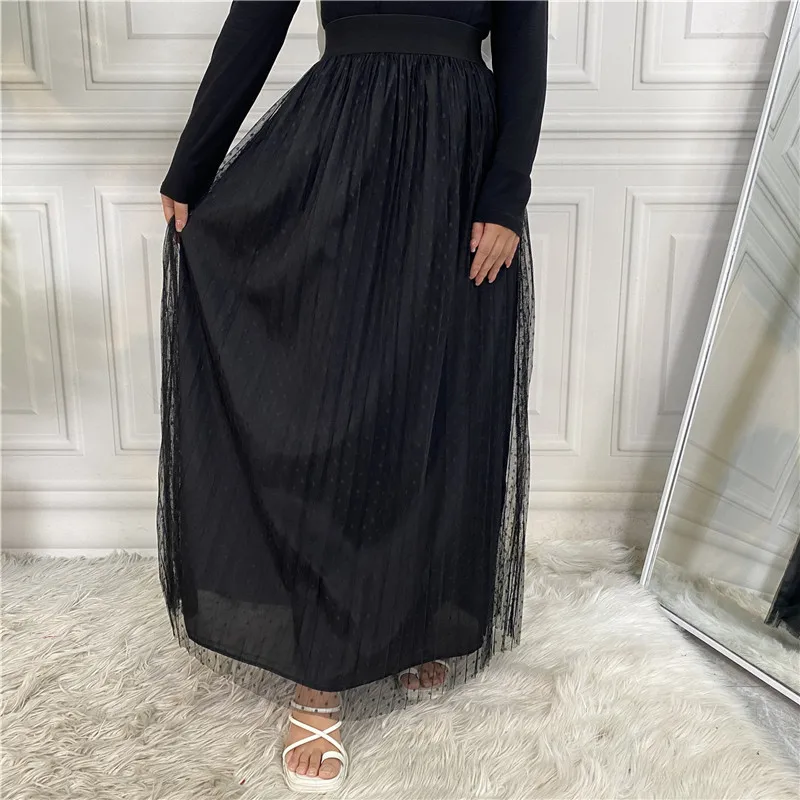 Elegant Long Pleated Skirt Women Spring Summer Solid Elastic Waist A-line Slim Simple Long Skirt Vintage Female Evening Dress