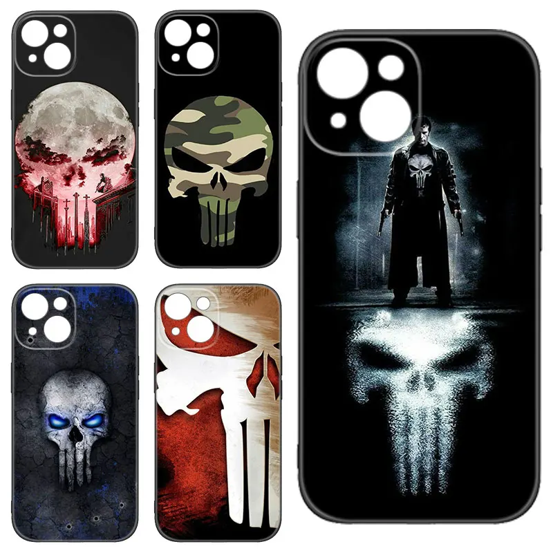 Marvel Superhero Punisher Black Silicone Phone Case For Apple iPhone 12 13 Mini 11 14 15 Pro Max 7 8 Plus X XR XS SE 2020 2022