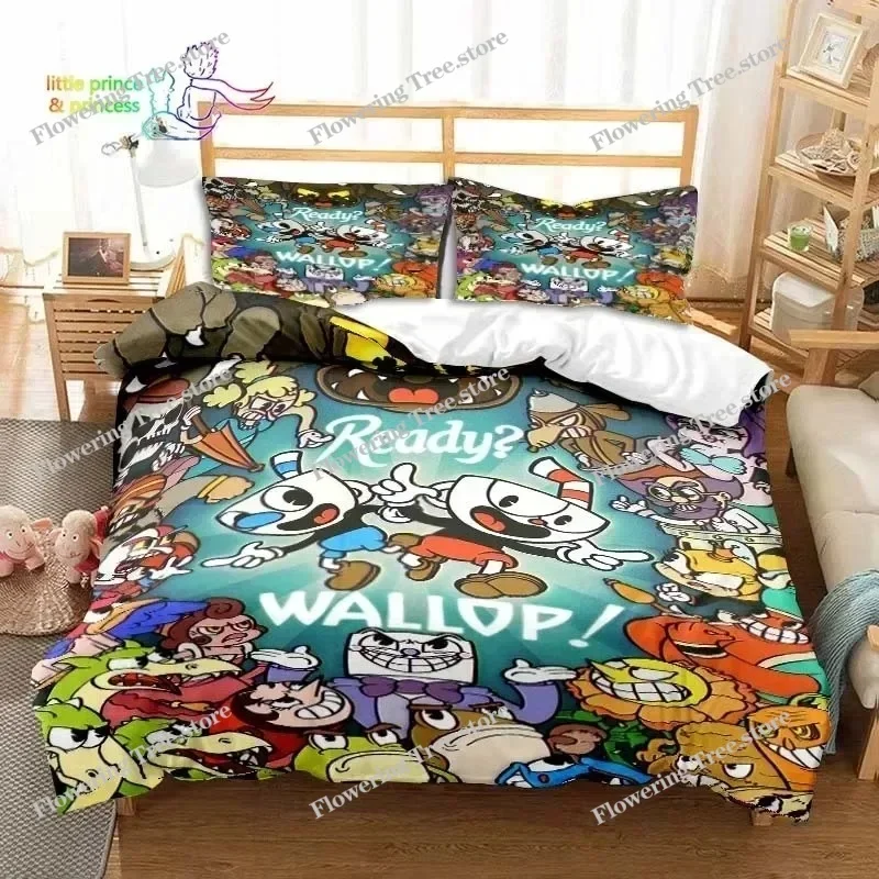 

Cuphead and Mugman Game Gamer Bedding Set Single Twin Full Queen King Size Bed Set Adult Kid Bedroom Bedding Gift029