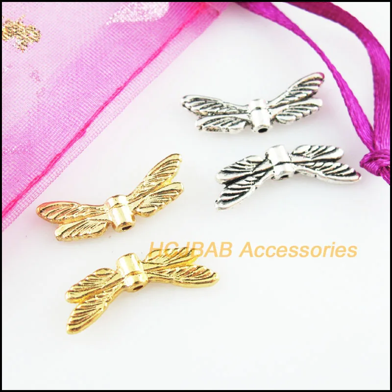 Fashion 30Pcs Retro Tibetan Silver Tone Gold Color Dragonfly Wings Spacer Beads Charms 7x20mm