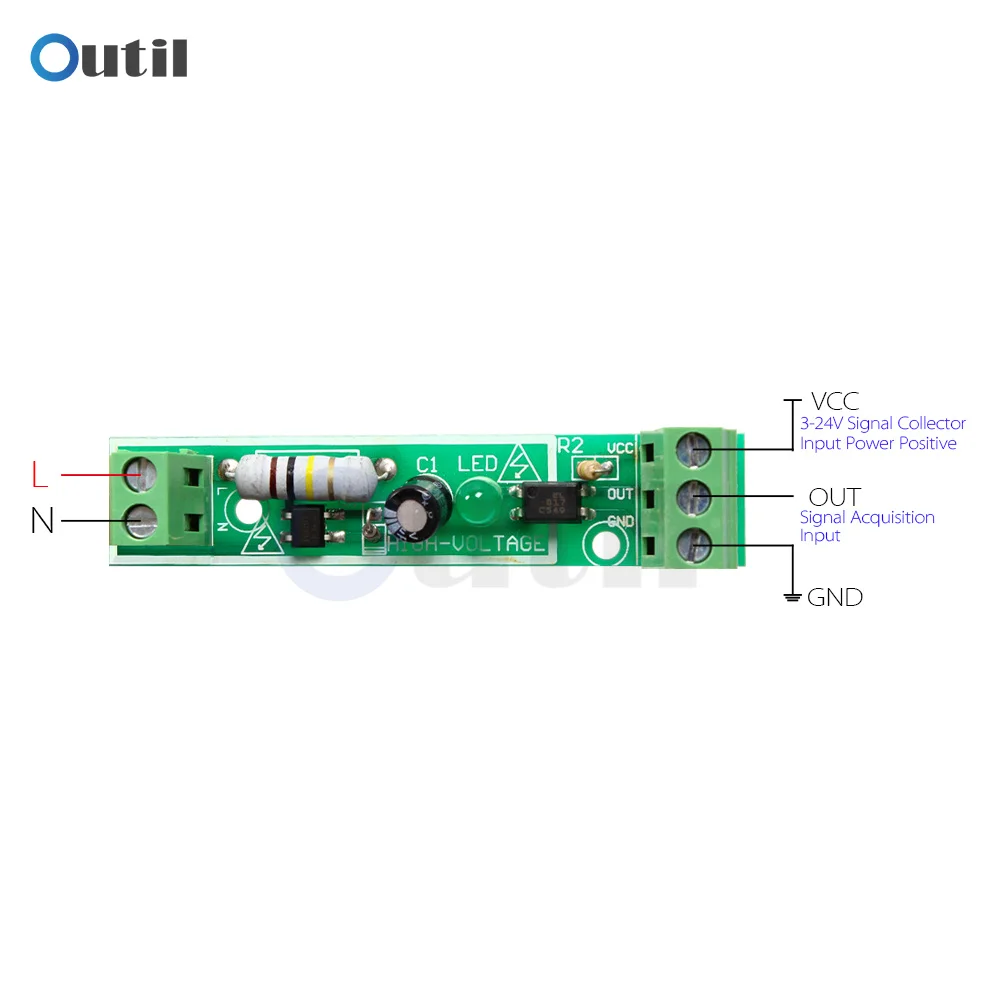 1-Bit AC 220V Optocoupler Isolation Module Voltage Sensing Board Adaptive 3-5V for PLC 24V Level TTL Level Optocoupler Isolation