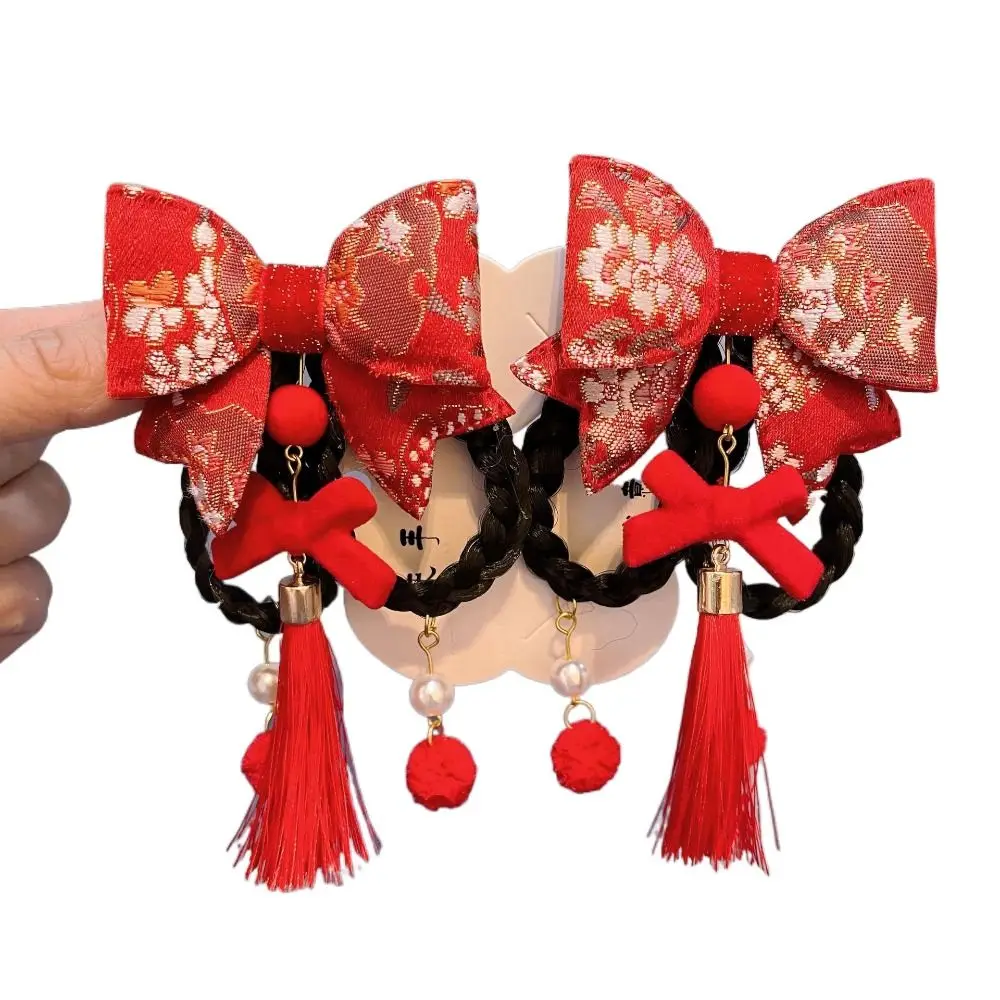 

Red Ancient Headdress Hanfu New Year Velvet Children Hairpin Barrettes Rabbit Tassel Hair Clips Hair Accessories