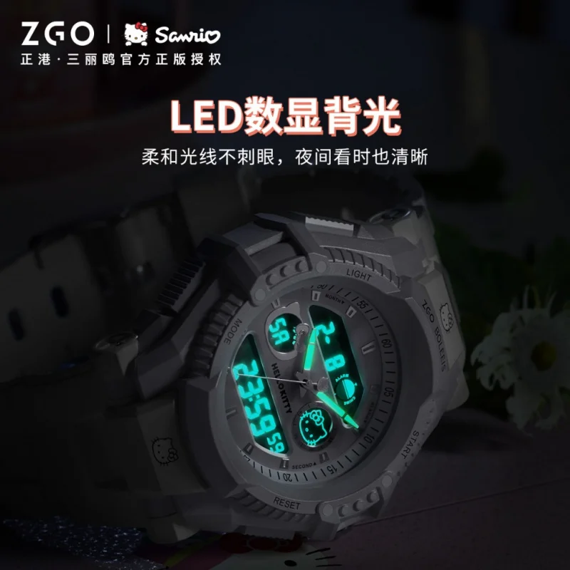 ZGO Sanrio Hello Kitty Kids Watch for Middle School Students, Multifunctional Dual Display Waterproof Digital Watch Gift 8391