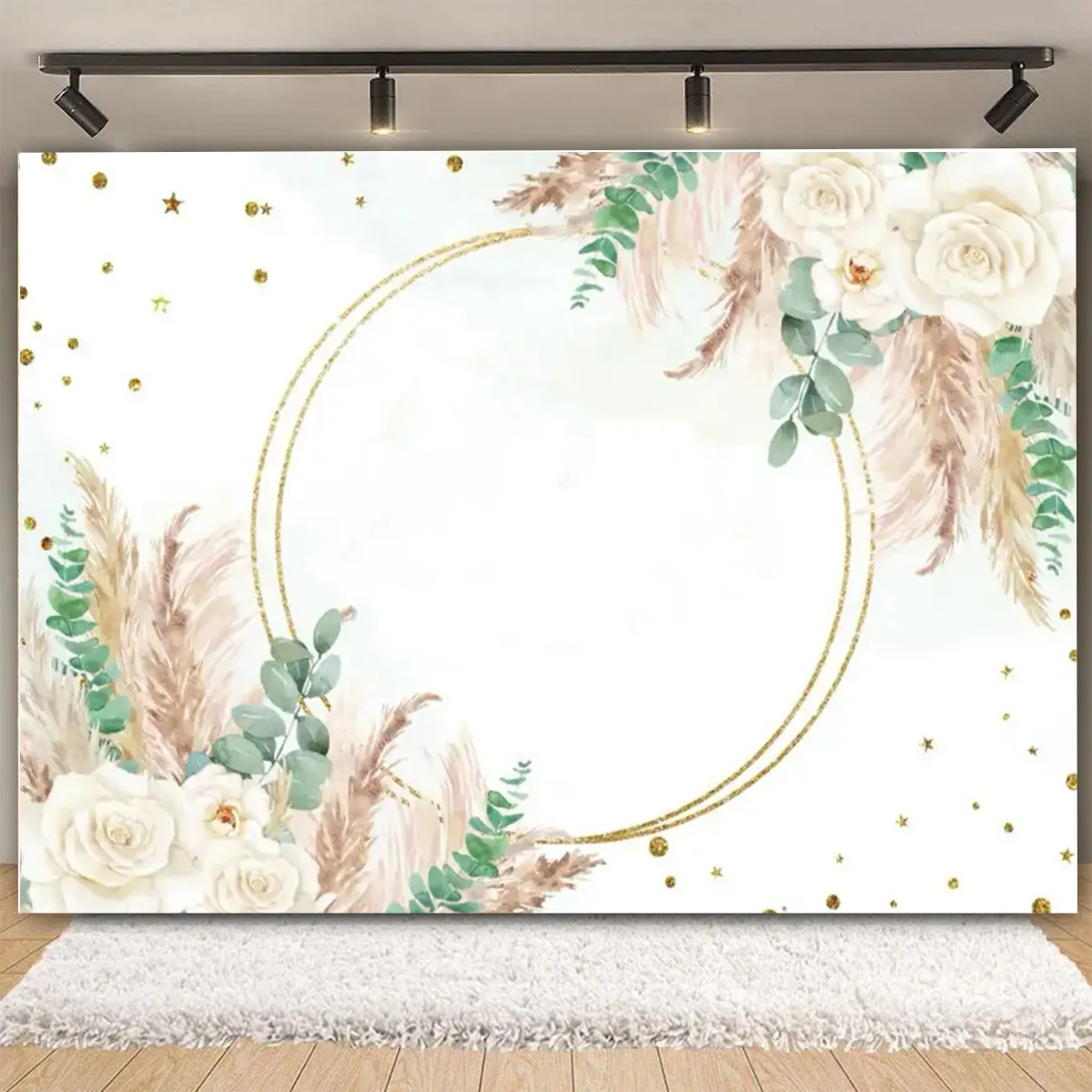 Customize Name Backdrop Bohemian Pampa Grass Flower for Baby Shower Floral Photo Personalize DIY Baby Shower Decoration Banner