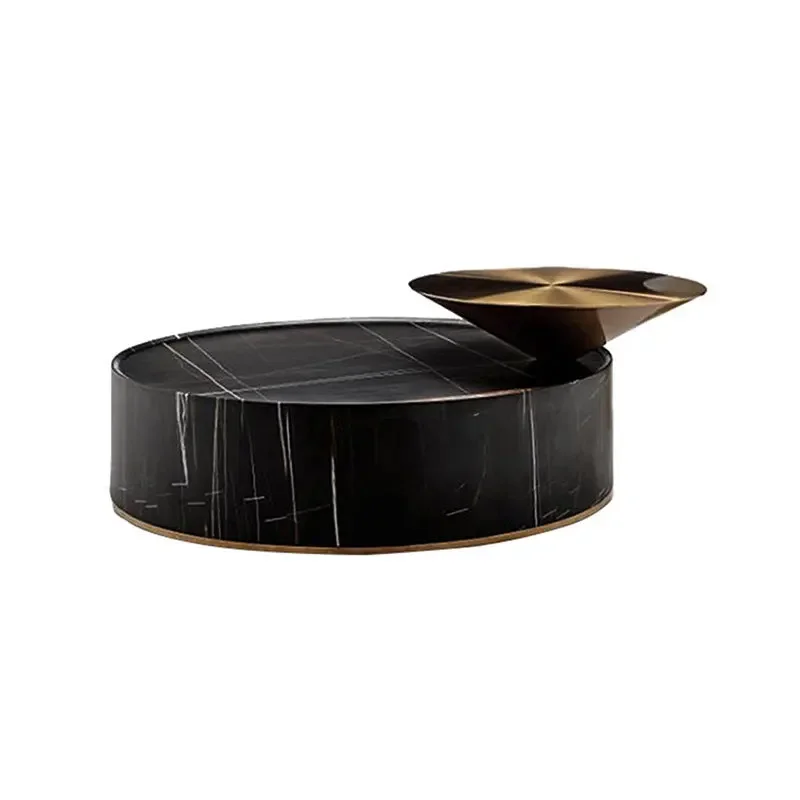 Round coffee table modern small apartment living room marble stainless steel gold-plated drawer coffee table