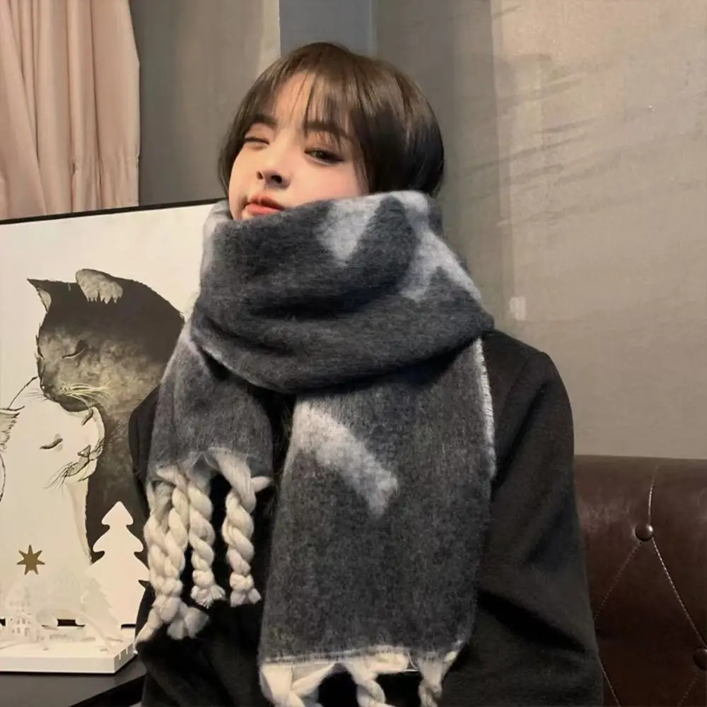 

Fashion Mohair Wool Tassel Scarves Warm Charcoal Grey Vintage Thick Shawl Soft Korean Style Long Scarf Girls