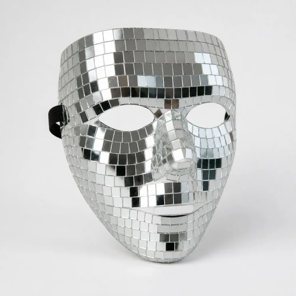Mens Silver Mirror Full Face Disco Mask Reflective Masquerade Halloween Costume Festival Stage Performance Dance Party Accessory
