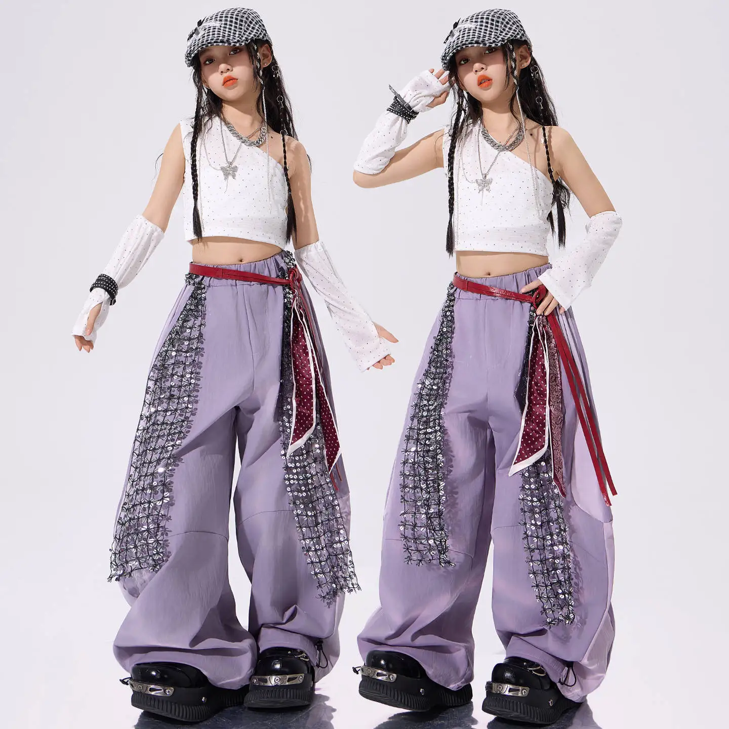 

Girls Hip Hop Sequin Mesh Crop Hoodies Cargo Pants Child Street Dance Costume Kids K-pop Streetwear Jazz Girl Group Clothes Sets