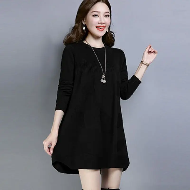 Autumn Winter New Solid Color Loose Plus Size Pullovers Tops Long Sleeve O-Neck All-match Sweaters Fashion Vintage Women Clothes