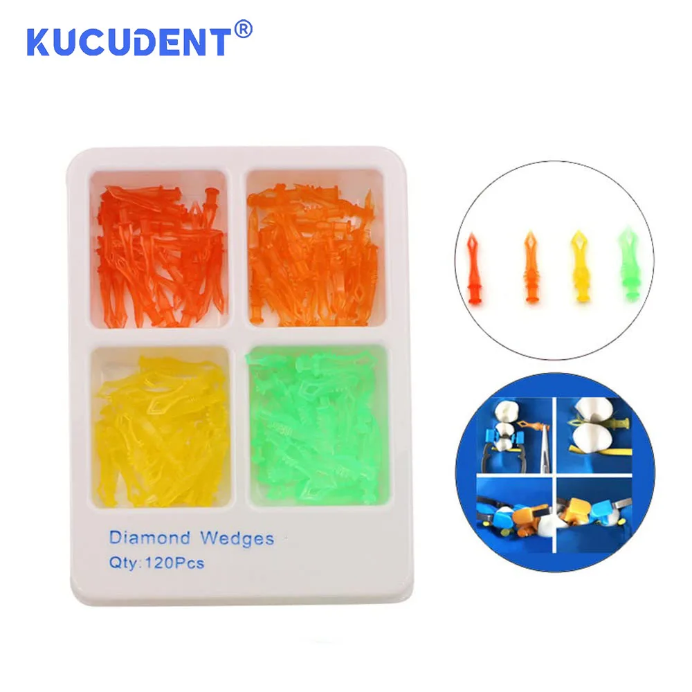 KUCUDENT 120 Pcs Dental Diamond Wedges Disposable Interdental Wedge Fender Barrier Matrices Composite Restoration Materials