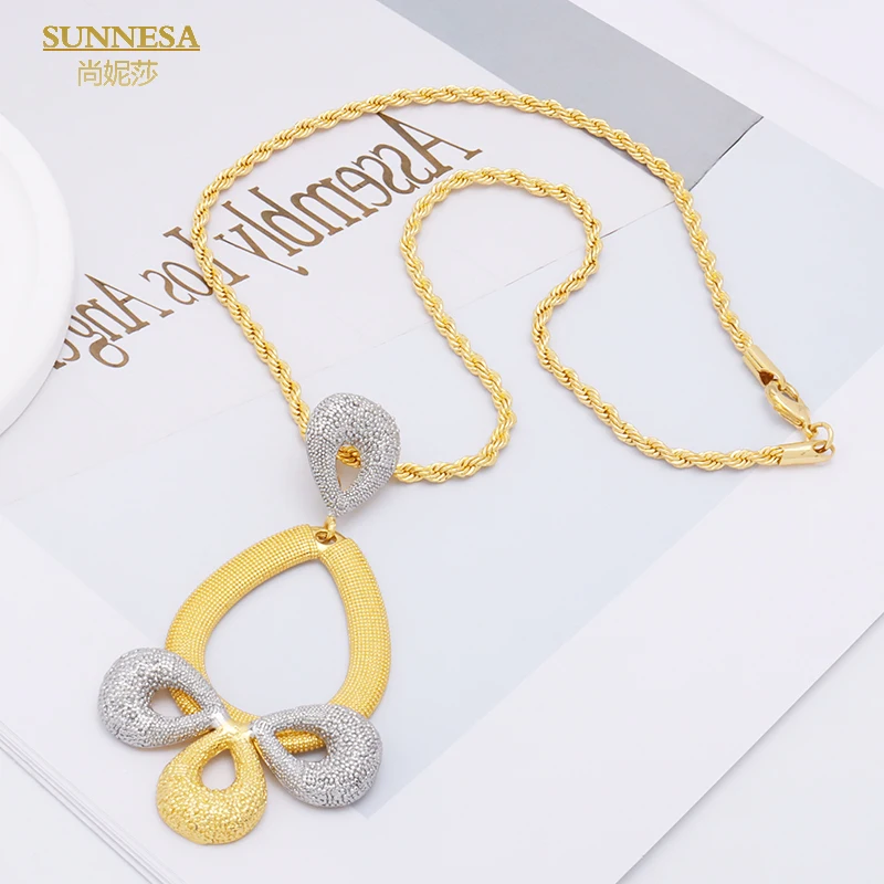 SUNNESA Silver Gold Color Frosted Pendant Necklace 18K Plated Italian Jewelry Sets For Women Party Gift African Necklace Earring