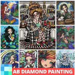 Cartoon AB Northern Lights Diamond Painting Crazy Cat Lady Girl Big Eyes Beauty Mosaic 5D DIY Crafts New Arrival Set Home Decor