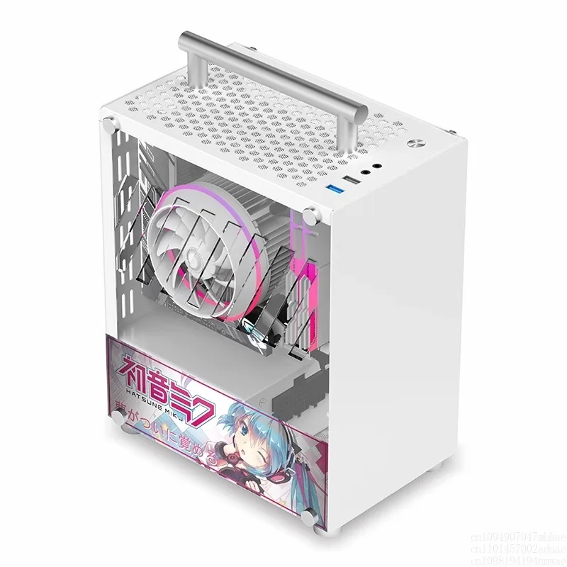 Kuyu T40 Mini ITX Chasis SFX Power Rosa Azul Portátil Escritorio Lado Transparente Blanco Pequeño Chasis