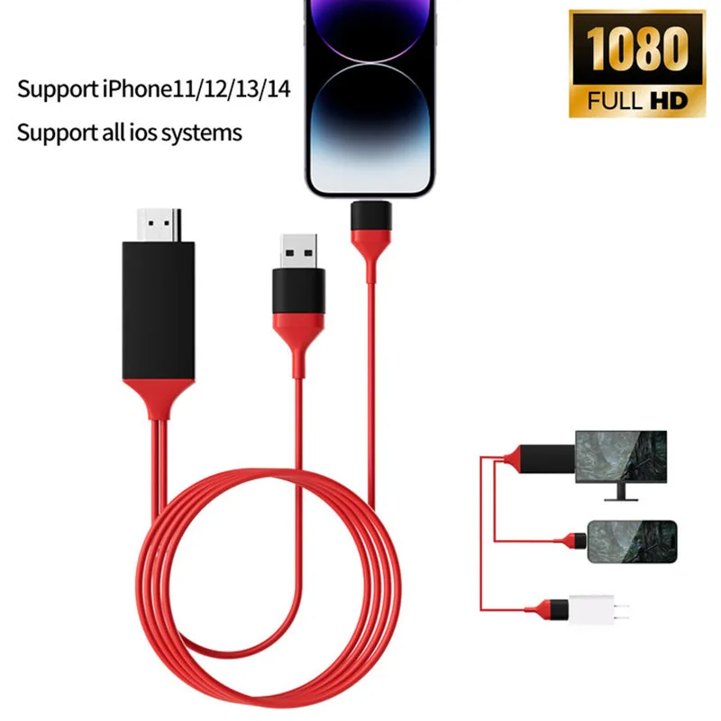 1080P HDTV Cable TV Digital AV Adapter for iphone to HDMI-compatible Cables for iphone 8 7 8plusX XR XS 11 for ipad Mini Air Pro