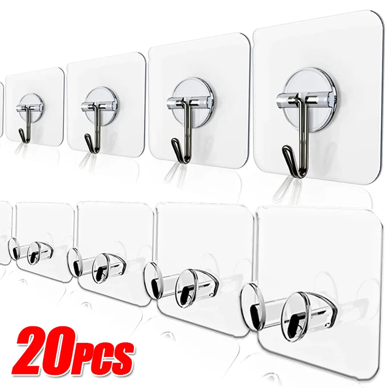 Transparent Self Adhesive Hooks Multi-Function Punch Free Door Wall Hook Towel Keys Storage Holder Hanger for Kitchen Bathroom