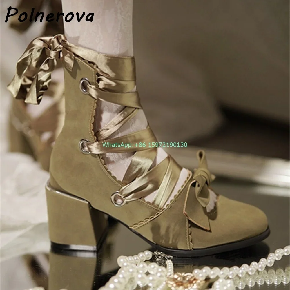 

Butterfly Knot Lolita Pumps Ankle Band Cross Tied Round Toe Chunky Heels Solid Elegant Shoes Ladies Lovely Party Princess Pumps