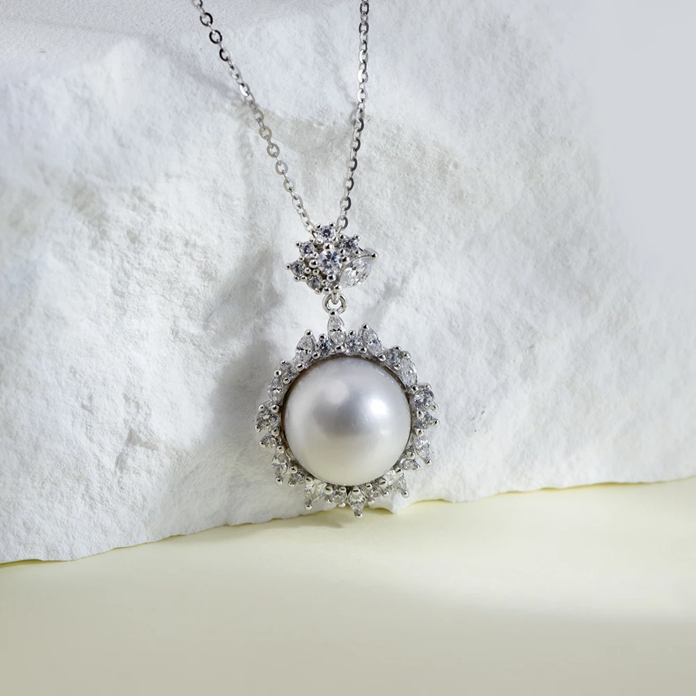

Mishang Australian South Sea Pearl Jewelry 11-12mm Natural Pearl Beads Sterling S925 Silver Pendant Necklace