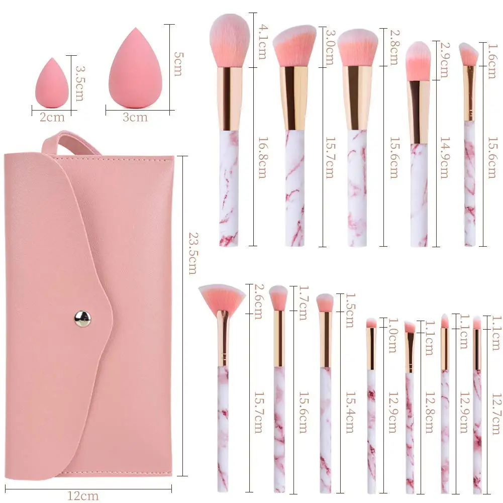 Makeup Brushes Professional 12Pcs Pink Marble Makeup Brush Set with Foundation Concealer Blush Eyeshadow Make Up Brushes Beauty