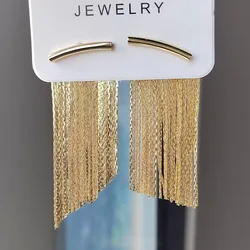 Fashion Statement 14K Gold Color Tassel Pendant Earrings For Women Luxury Shiny Metal Chain Stud Earrings Party Jewelry Gifts