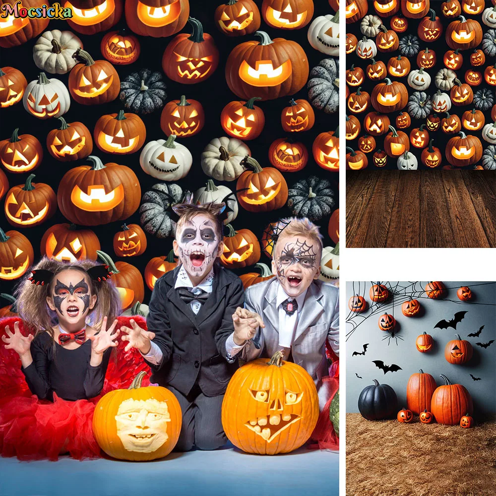 

Happy Halloween Night Party Background Horror Pumpkin Spider Decoration Photography Backdrop Newborn Kids Cake Smash Photobooth