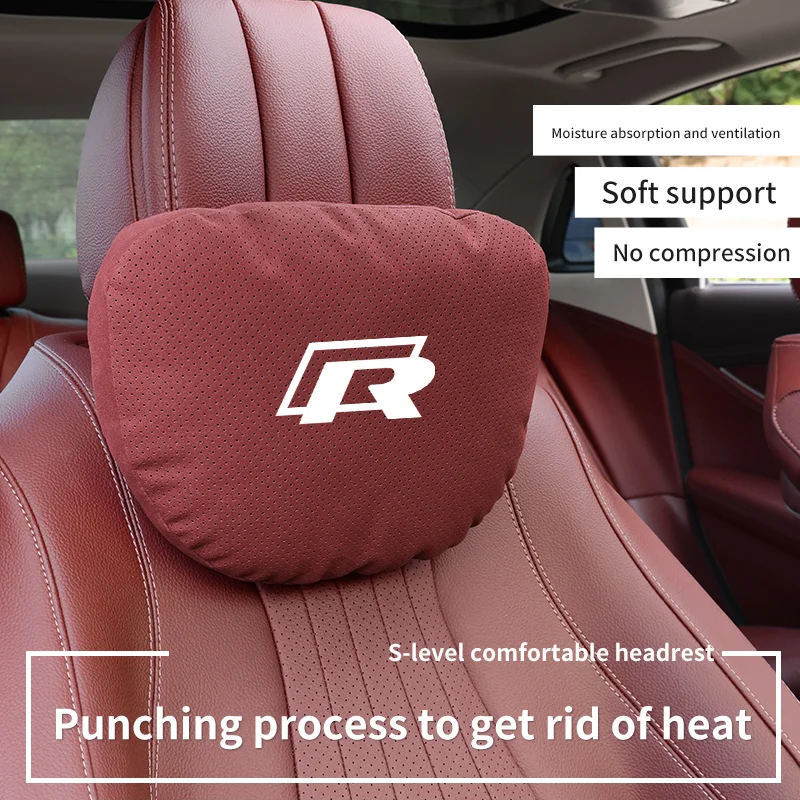 For Volkswagen R GTI Golf 5 Magotan Arteon Tiguan Passat Scirocco Car Breathable Neck Support Headrest Seat Suede Lumbar Cushion