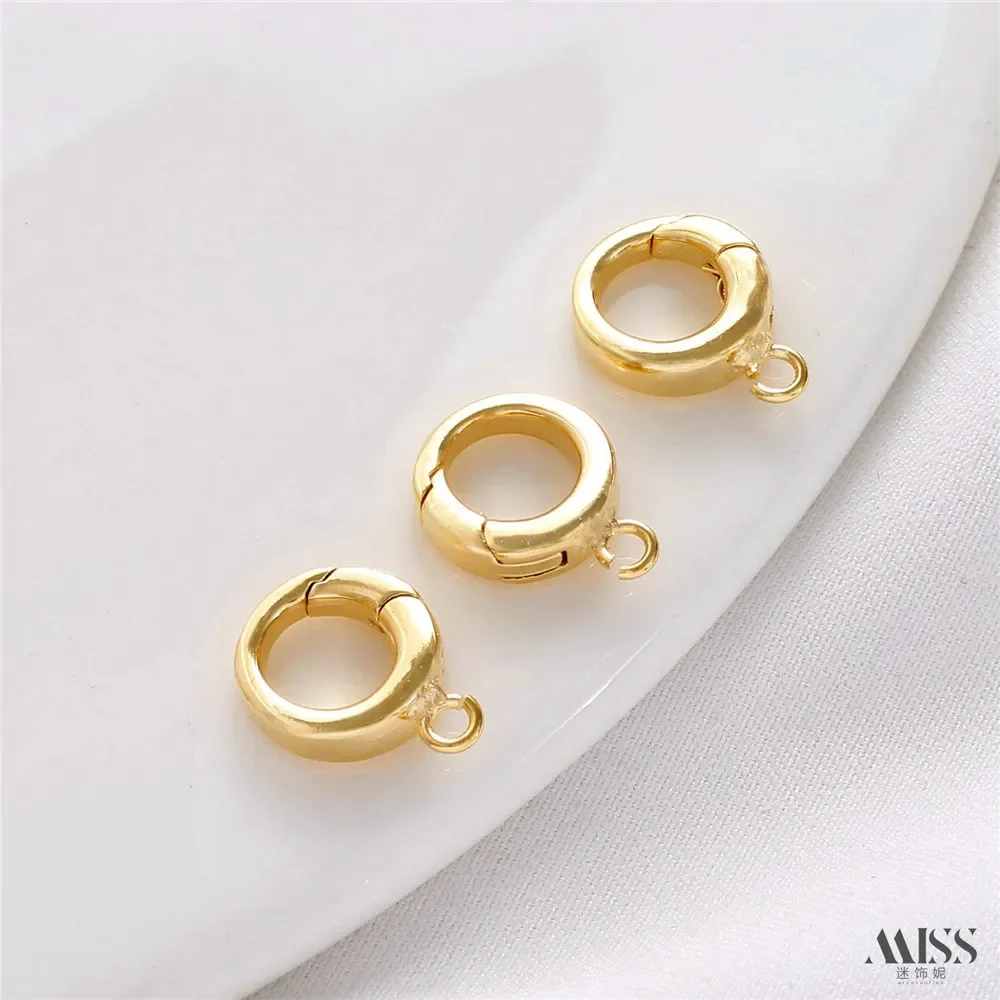 

14K Gold Bag Color Ribbon Hanging Round Spring Buckle Pendant DIY Bracelet Necklace Ending Connection Accessories