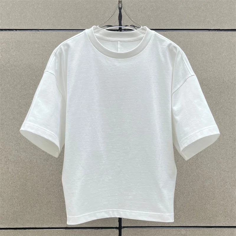 

Женская футболка: Новая эластичная трикотажная облегающая модель с коротким рукавом для лета 2026 года. Высококачественный пуловер из чистого хлопка с круглым вырезом в стиле Y2K.