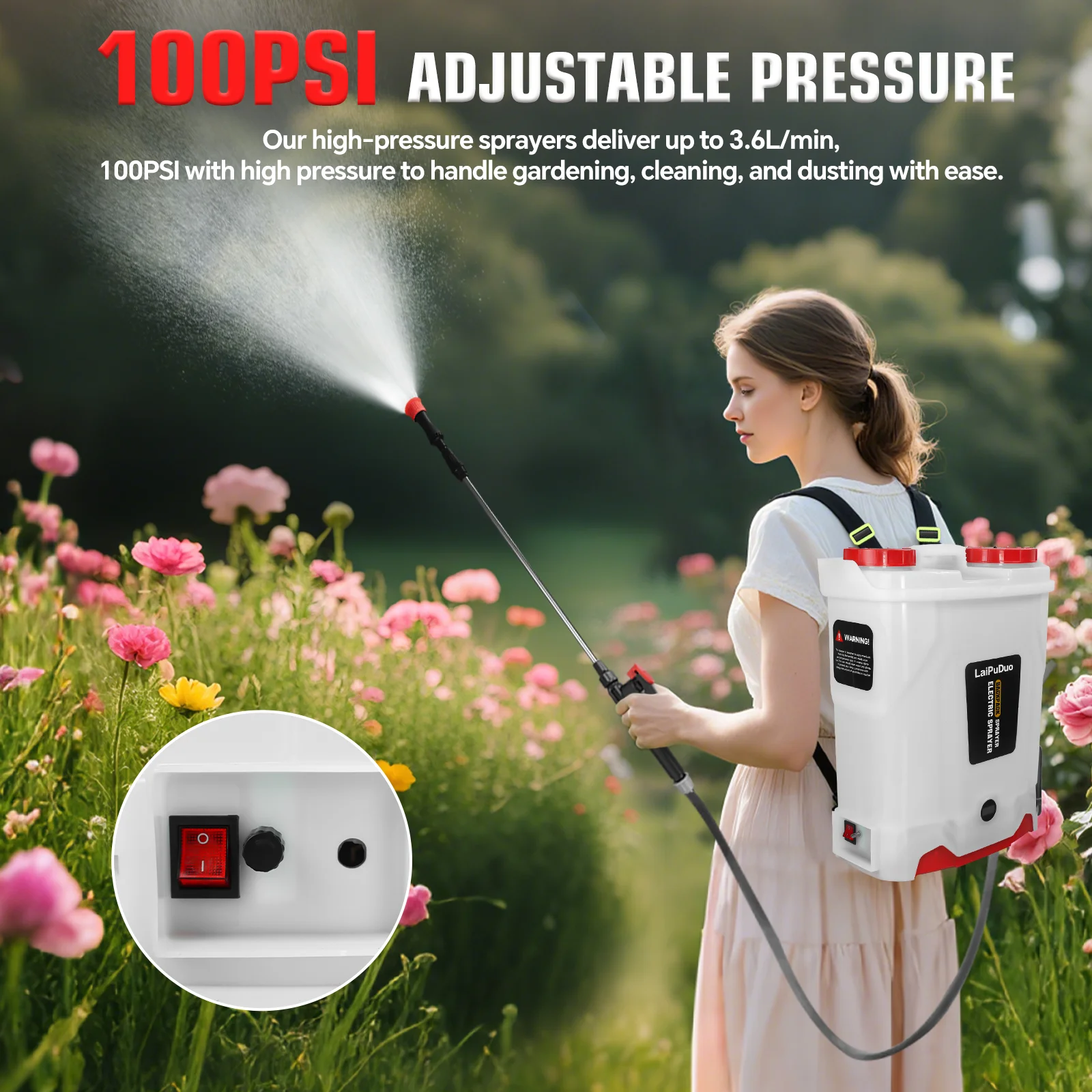 20L Electric Backpack Sprayer 100PSI Adjustable Pressure Full-automatic Agricultural Garden Sprayer for Milwaukee 18V Battery