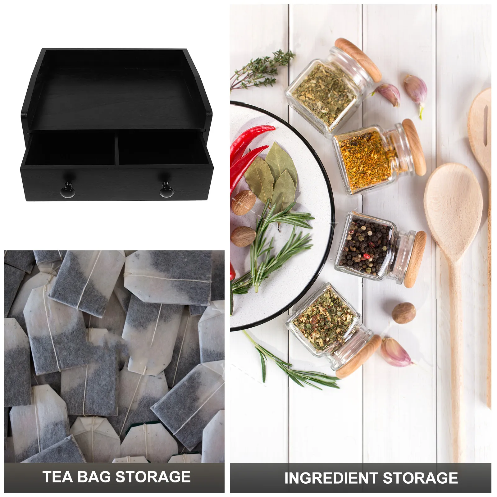 Black Wooden Multifunctional D - đánh giá và giá Coffee Tea Drawer Organizer
