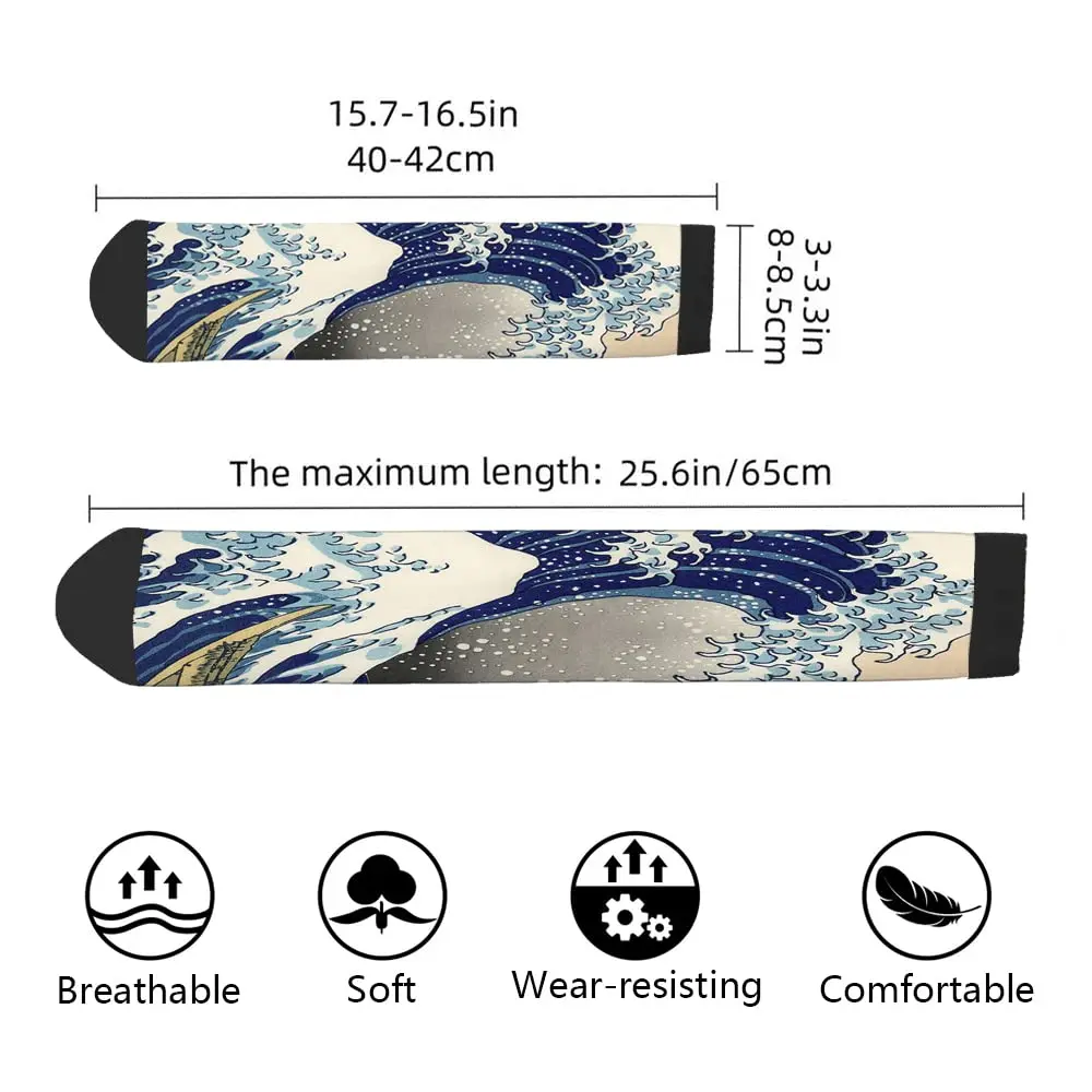 Japanese the Great Wave off Kanagawa Pattern Funny Socks Ocean Waves View Novelty Casual Crew Socks Contrast Color Design