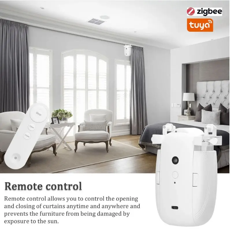 Tuya Smart Zigbee Curtain Motor with Hooks for Rome Track Smart Curtain Pusher Robot Support Siri Google Home AlexaVoice Control