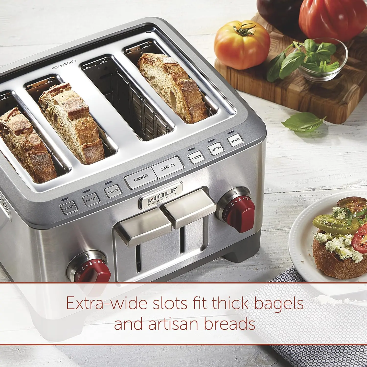 4-Slice Extra-Wide Slot Toaster with Shade Selector, Bagel and Defrost Settings, Red Knob, Stainless Steel (WGTR154