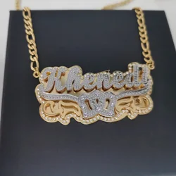 LeeChee Two Color Birthday Stone Diamonds Custom Name Letter Double Layler Nameplate Necklace Stainless Steel Jewelry Gift