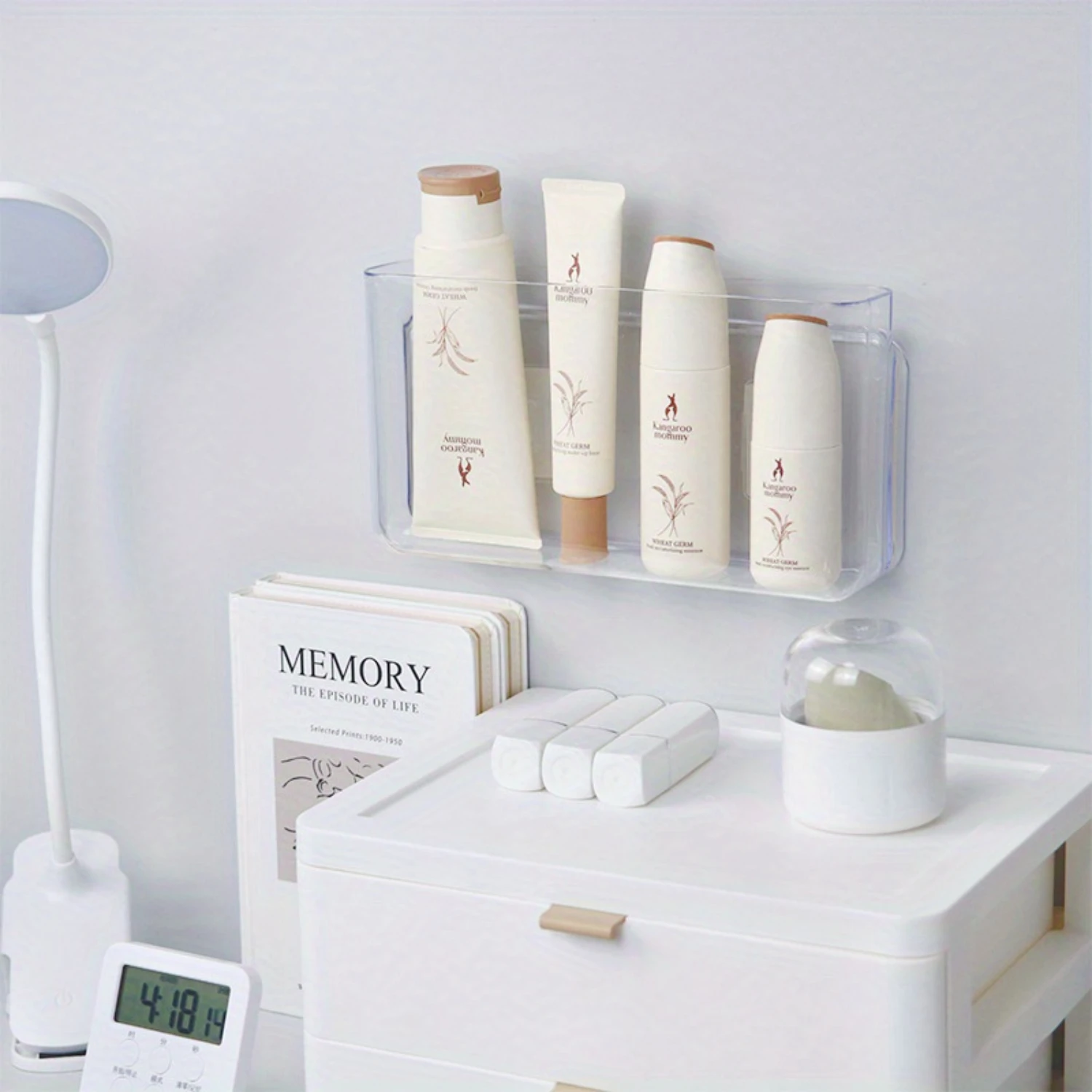 

Прозрачная коробка-органайзер для макияжа — многоцелевое решение для хранения в общежитии и ванной комнате, универсальная настенная конструкция.