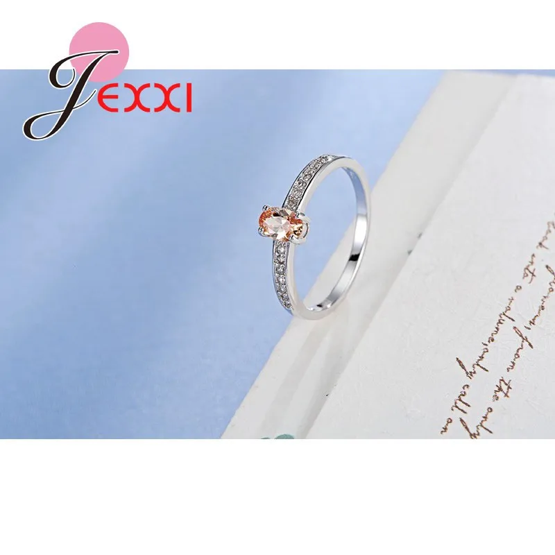 925 Sterling Silver Ring Elegant  Style Warm Tone Orange&Yellow Crystal Stone For Women Girl Christmas Present Party Prom