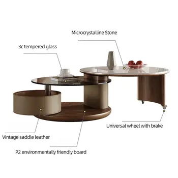 Obývací pokoj Retro otočný konferenční stolek Byt Malá velikost Skleněný kulatý stůl Kreativní umělecký bytový nábytek Čajové stolky 8 nejlepší prodej stoly z tvrzeného skla - №7