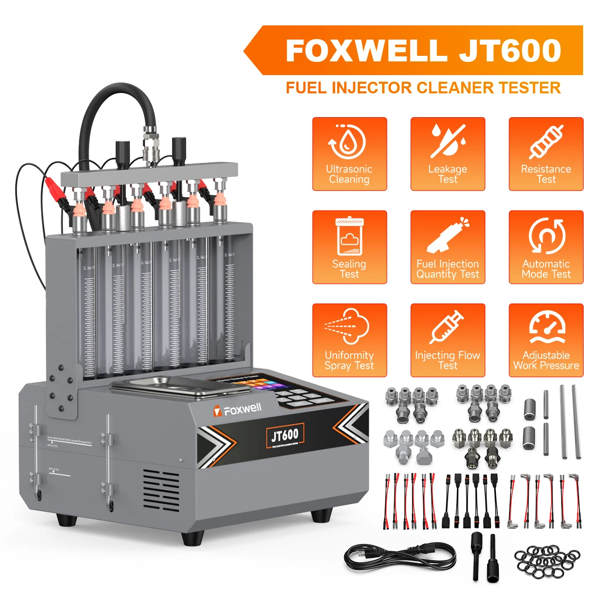 

FOXWELL JT600 GDI Piezo Ultrasonic Fuel Injector Cleaner Test Car Automotive Injection Cleaning Kit 6 Cylinder 110V 220V