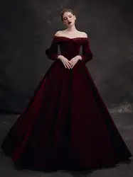 Burgundy Velvet Beaded Long Prom Dresses, Burgundy Evening Gowns فساتين حفلة موسيقية