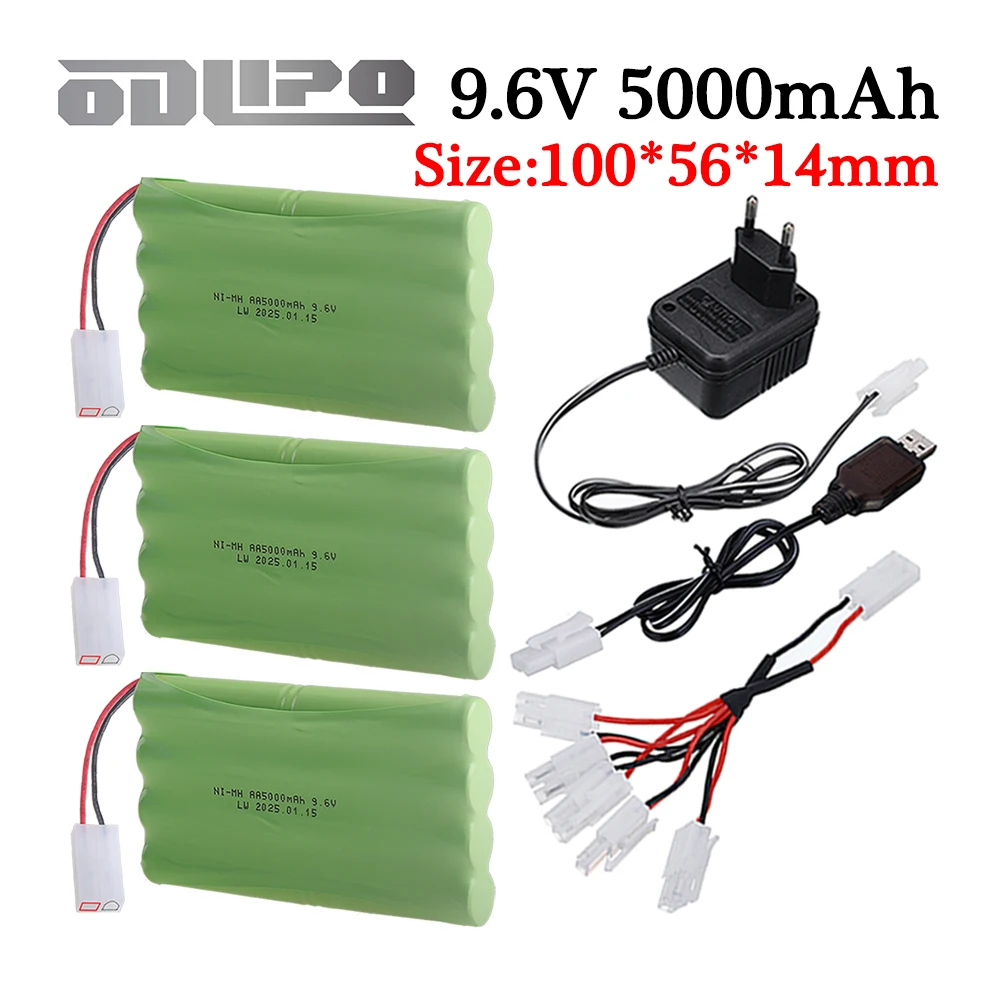 9.6V 5000mah Ni-MH Rechargeable Battery with Tamiya plug and Charger For Rc Cars Tanks Trucks toys NiMH 8*AA 9.6v Batteries Pack
