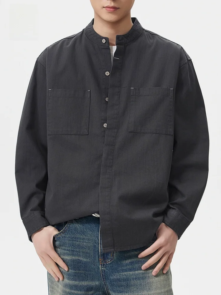 

00% Cotton Long Sve Men's irt Vintage American Sle Casual Loose Fit Spring Outerwear Versatile Comfortable Button-Up