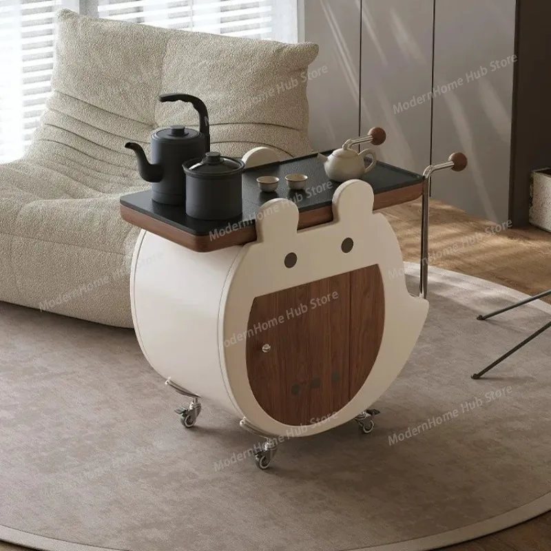Compact, cream-colored, mobile tea table/side table for home and office use - perfect for small spaces Living Room Furniture