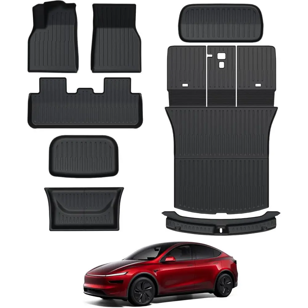 Floor Mats for 2025 2026 Tesla Model Y Juniper, 8PCS All Weather Full Set Cargo Liners Accessories, 3D TPE Odorless Floor Mat Tr